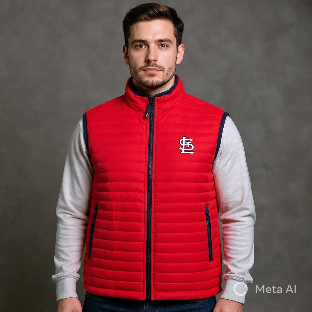 Bayer St Louis Cardinals Puffer Vest Mens XL Red Navy‎ Logo Quilted Full Zip
